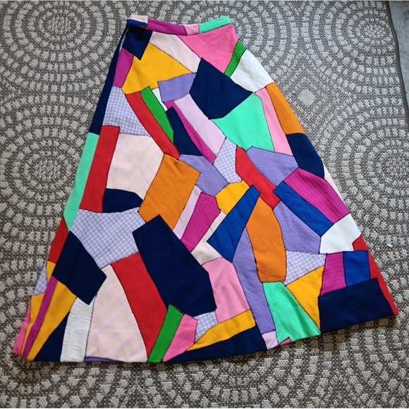 VTG Womens XS Skirt Handmade Patchwork Hippie Maxi Fit Flare 1960's RARE‎ Boho - Picture 9 of 14